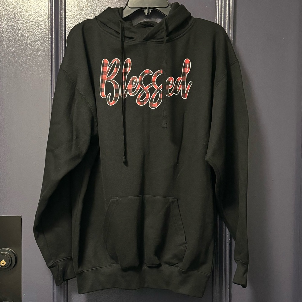 Love & Faith Hoodie Sweater Black Red Large P2P: 23”